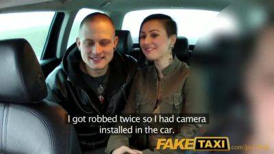 Horny couple share their GF in a fake taxi cab & get a hot load on camera - sexu.com