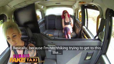 British amateur lesbians hitchhiking and getting naughty in a hot taxi ride - sexu.com - Britain